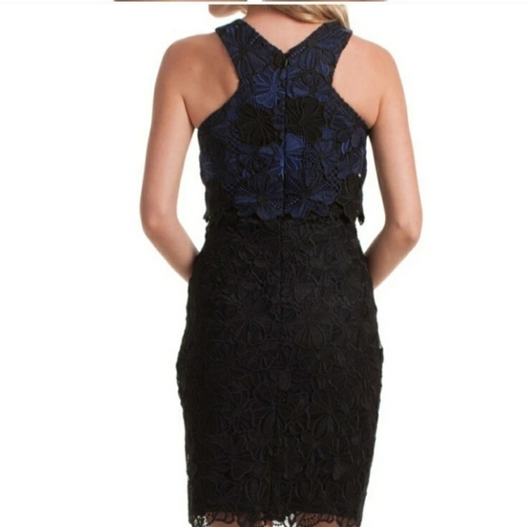 Trina Turk Miranda Blue Black Guipure Lace Sheath Cocktail Dress Size 2 New - Picture 11 of 14